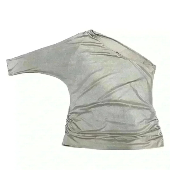 Cache Gold Cream Metallic One Shoulder Cold Shoulder Party Holiday Blouse Size M - Picture 7 of 9